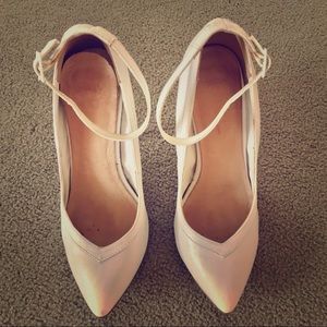 White Ankle Strap Pumps